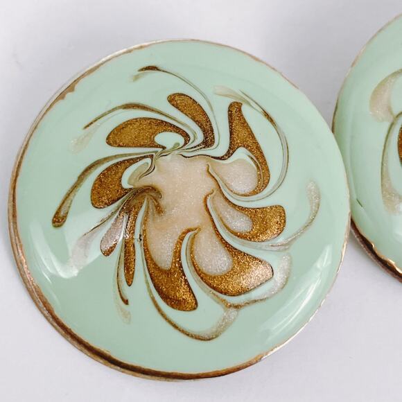 VTG 1980s Enamel Oversized Mint Green Abstract Earrings Scandinavian Influence? - Picture 7 of 12